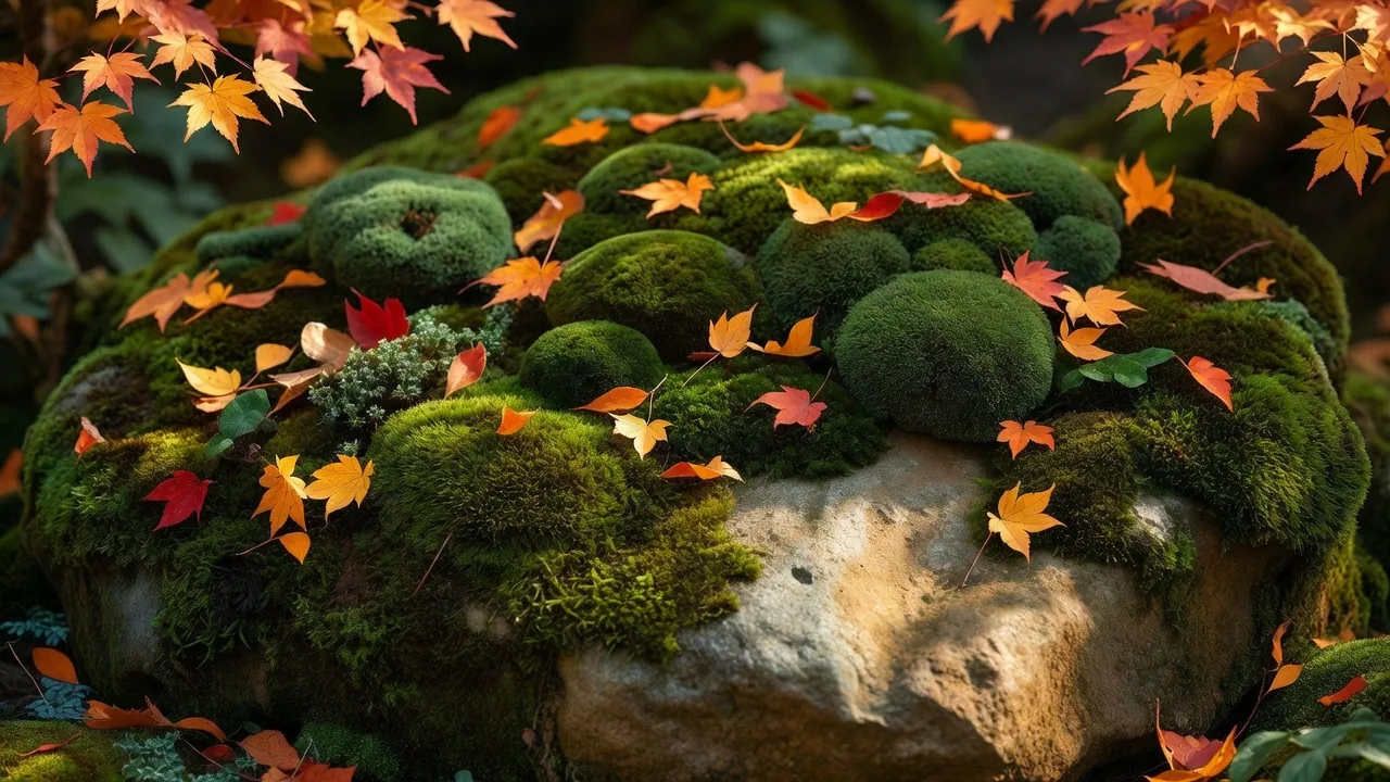 紅葉と苔が織りなす秋の彩り