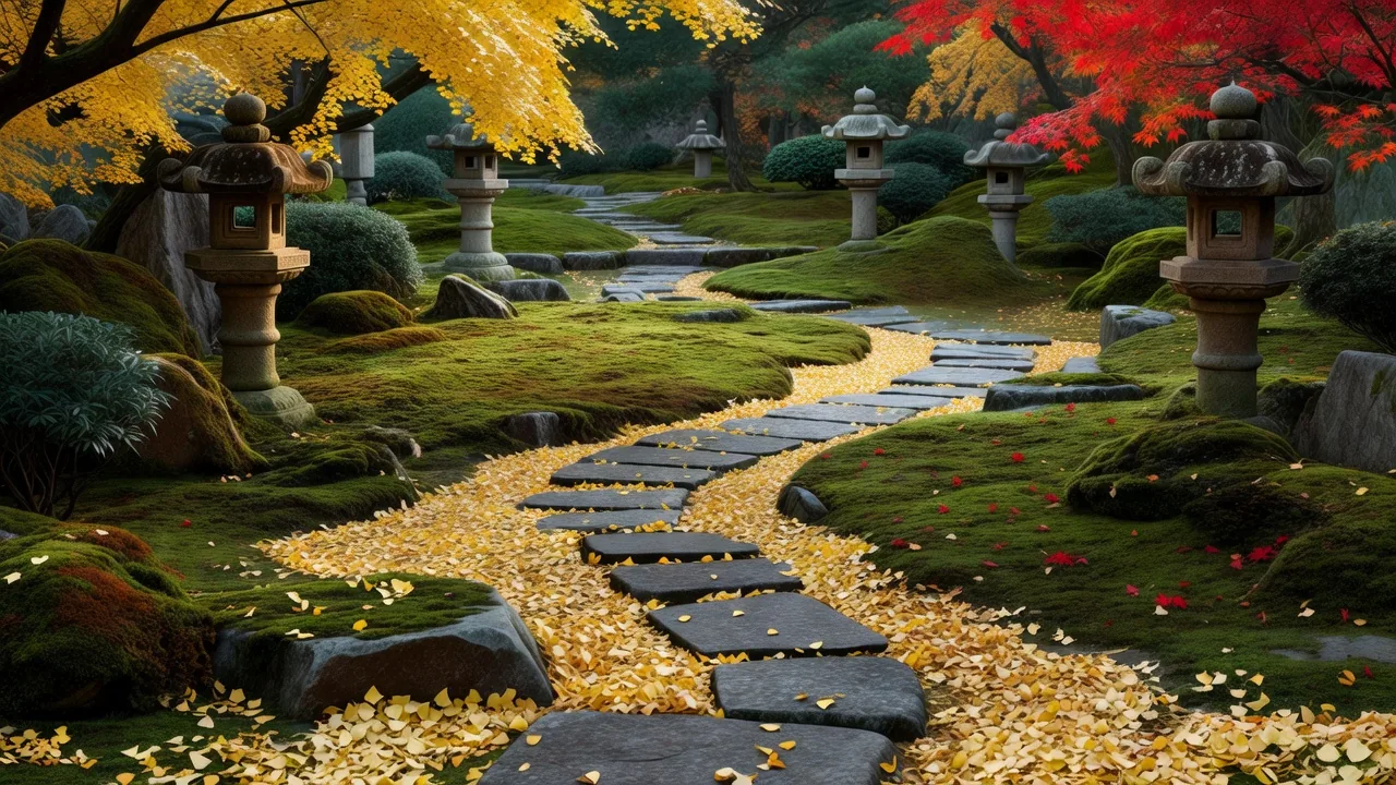 紅葉と苔の庭