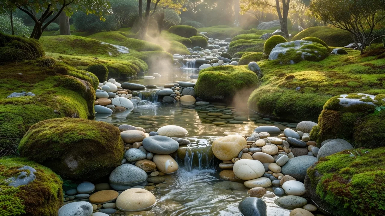 苔庭を流れる小川